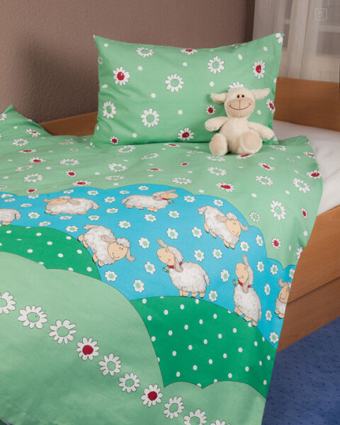 Kinderbettwäsche bedruckt , mit Hotelverschluss Schaf mint